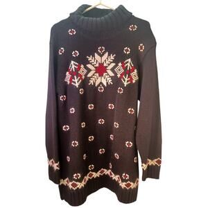 VTG Jones New York Sport 1X Turtleneck Sweater Wool Mohair Black Red White Ski